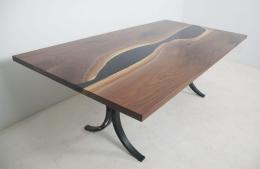 Large Black Walnut Dining Room Table With Black Epoxy R