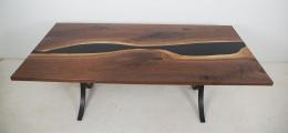 Large Black Walnut Dining Room Table With Black Epoxy R