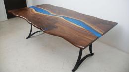 Live Edge Conference Room Table With Blue Epoxy Resin R