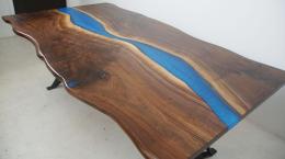 Live Edge Conference Room Table With Blue Epoxy Resin R