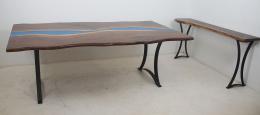 Live Edge Conference Room Table With Blue Epoxy Resin R