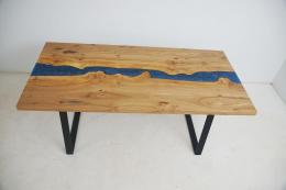 Elm Kitchen Table With Blue Epoxy Resin River 4