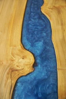 Elm Kitchen Table With Blue Epoxy Resin River 8