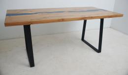 Elm Kitchen Table With Blue Epoxy Resin River 3