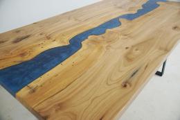 Elm Kitchen Table With Blue Epoxy Resin River 5