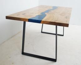 Elm Kitchen Table With Blue Epoxy Resin River 2