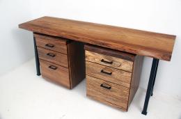 Live Edge Elm Desks With Matching Rolling Cabinets 3