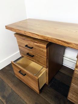 Live Edge Elm Desks With Matching Rolling Cabinets 13