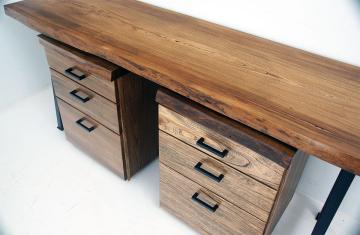 Live Edge Elm Desks With Matching Rolling Cabinets 6