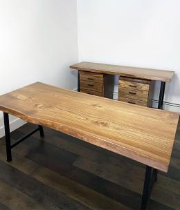 Live Edge Elm Desks With Matching Rolling Cabinets 14
