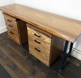 Live Edge Elm Desks With Matching Rolling Cabinets 15