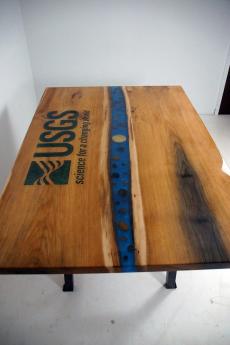 Custom Epoxy River Conference Table With CNC Carved Res