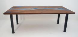 Walnut Dining Room Table With Blue Epoxy Resin River 2