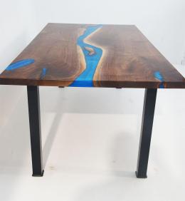 Walnut Dining Room Table With Blue Epoxy Resin River 4