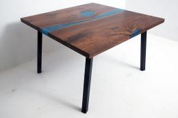 Walnut River Kitchen Table With Teal & White River 3