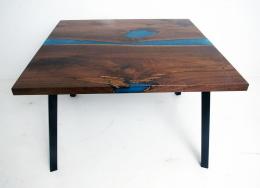 Walnut River Kitchen Table With Teal & White River 1