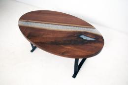 White Pearl Epoxy River Coffee Table With Black Walnut