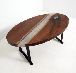 White Pearl Epoxy River Coffee Table With Black Walnut
