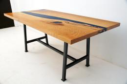 Cherry Wood Dining Table With Deep Blue Resin 7