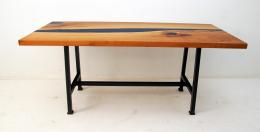 Cherry Wood Dining Table With Deep Blue Resin 2