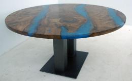 Round Epoxy River Dining Table With Blue Resin River 2
