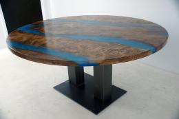 Round Epoxy River Dining Table With Blue Resin River 1