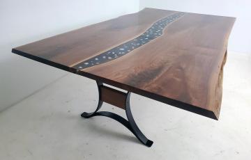 Custom Live Edge Black Epoxy River Dining Table With Cr