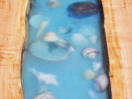 Live Edge Epoxy River Coffee Table With Seashells4