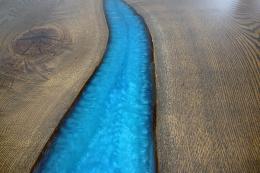 Custom Stained Oak Blue Epoxy River Dining Room Table 2