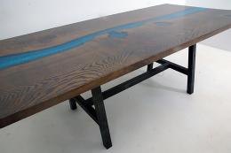 Custom Stained Oak Blue Epoxy River Dining Room Table 5