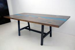 Custom Stained Oak Blue Epoxy River Dining Room Table 1