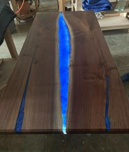 Black Walnut Kitchen Table With Blue Epoxy Resin River