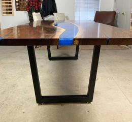 Black Walnut Kitchen Table With Blue Epoxy Resin River