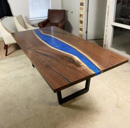 Black Walnut Kitchen Table With Blue Epoxy Resin River