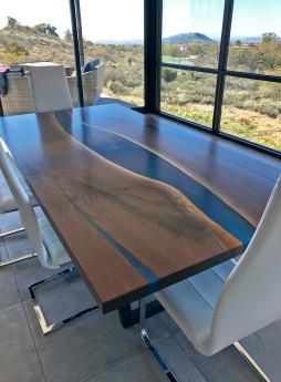 Black Walnut Kitchen Table With Blue Epoxy Resin River