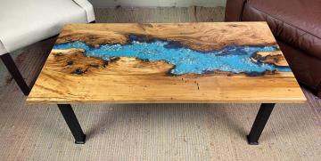 Epoxy Resin River Coffee Table With Sand & Pebbles 4