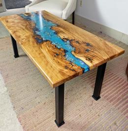 Epoxy Resin River Coffee Table With Sand & Pebbles 1