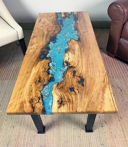 Epoxy Resin River Coffee Table With Sand & Pebbles 3