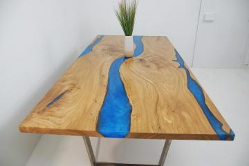 Blue Epoxy Resin River Dining Room Table 4