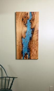 Light Blue Epoxy Resin & Cherry Wall Art With Sand And