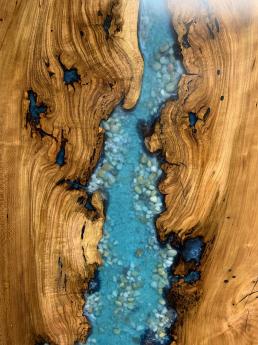 Light Blue Epoxy Resin & Cherry Wall Art With Sand And