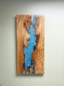Light Blue Epoxy Resin & Cherry Wall Art With Sand And