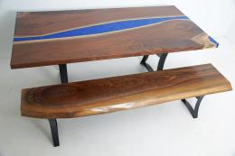 Custom Walnut Live Edge River Table With LED Lights Wit