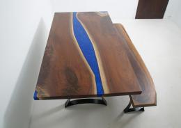 Custom Walnut Live Edge River Table With LED Lights Wit